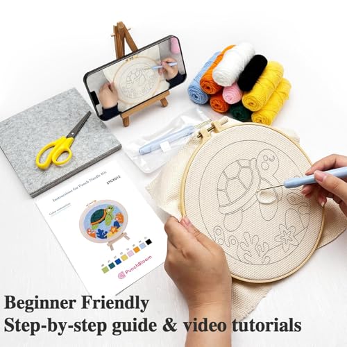 Image of Punch Needle Kit for Beginner, 2-Pack Turtle & Sea Horse Punch Embroidery Starter Set with Instructions - Yarn Needle Punch Craft for Xmas Gift Idea & Home Wall Decor