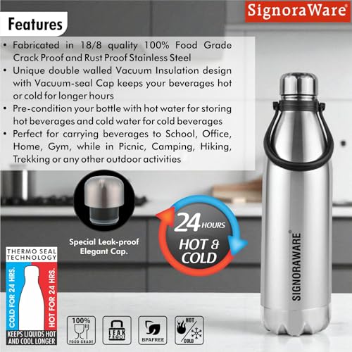 Image of SignoraWare Aqualene Vaccum Stainless Steel ISI Certified Cola Bottle | Airtight & Leakproof | Hot & Cold for Hours | Rust Resistant | Durable Flask for Home, Travel, Gym & Offices (1.8 Ltr | Steel)