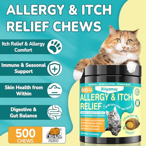 Woyamay Cat Allergy Relief for Cats, 500 Crunchy & Creamy Chews | Anti-Itch & Immunity Chews for Itchy Skin, Paws, Eyes, Ears, Stop Licking & Scratching, Supports Itch Relief, Chicken Flavor - Image 3
