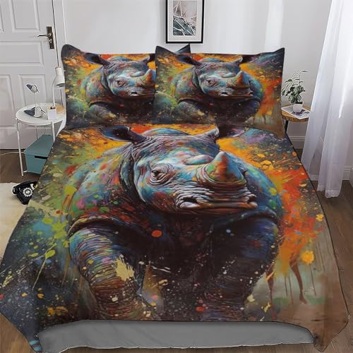 Rhinocéros housse de couette de couette en douce microfibre coton parure king