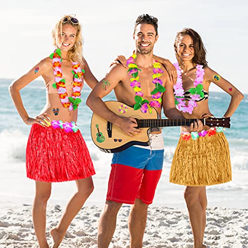 Elcoho EH2150 24 Pack Hawaiian Leis Set 8 Pack Hawaiian Grass Skirt 8 Pack Hawaiian Necklaces And 8 Pack Luau Temporary Tattoos thumb #4