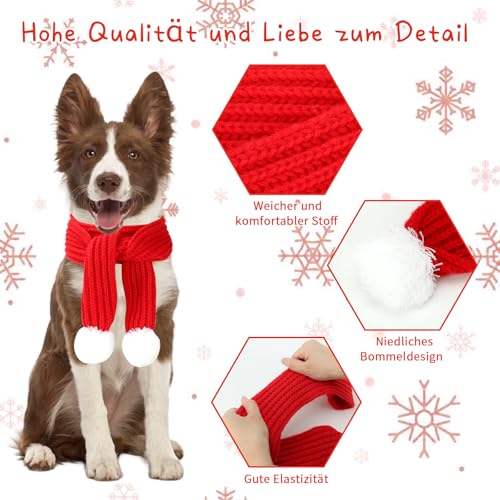HYLYUN Weihnachten Haustier Schal 2 Stück Gestrickt Haustiers Kragen Winter Katze Halswärmer Rot Grün Haustier Schal Welpen Katze Kostüm Zubehör Mini Strickschal für kleine bis mittelgroße Haustiere
