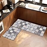 Rutschfeste Komfort-Küchenmatten - Die Unterseite unseres Teppichläufers besteht aus rutschfestem Latex und hat ein rutschfestes Musterdesign, Gleichzeitig sind wir mit 6 Teppich antirutschaufkleber, Sie können rutschfeste Effekte an einem geeigneten Ort entsprechend Ihren Bedürfnissen stärken.