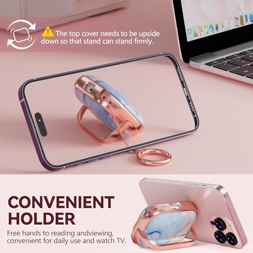 Image of Inesore for AirPods Pro 3 Case Cover 2025 with Lock-Rainbow Gold Marble | Two-Piece Design,with Gold Keychain & Clean Pen, As Phone Stand,Support Wireless Charging,Cute Luxury Case for Women Girly