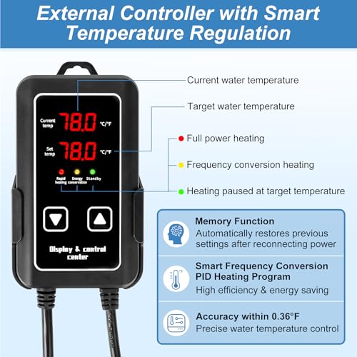 Aquarium Heater for Fish Tank: 300W Fish Tank Heater External Temperature Control Intelligent Leaving Water Automatically Stop Submersible Heater for Fish Tank 20-75 Gallons Freshwater Saltwater - Thumbnail 3
