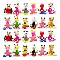 JZK 24x Cute wooden Animal keyring keychains set for birthday party favours, party goodie bag fillers, giveaway gifts for boys girls, backpack Charms, key rings key chains