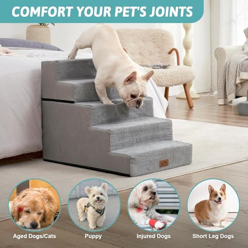 Image of COZY KISS Dog Stairs for Small Dogs, 5 Step Pet Stairs for Beds & Couches