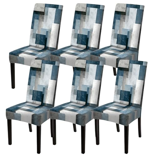 Image of Nuxovilar 6PCS Blue Gray White Geometric Square Stretch Covers