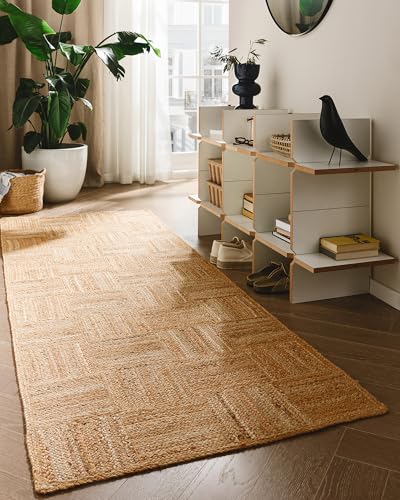 benuta Tapis en jute pure Jutta - Naturel 70 x 200 cm - Tapis de salon tissé à la main - Design bohème naturel - Convient pour chauffage au sol