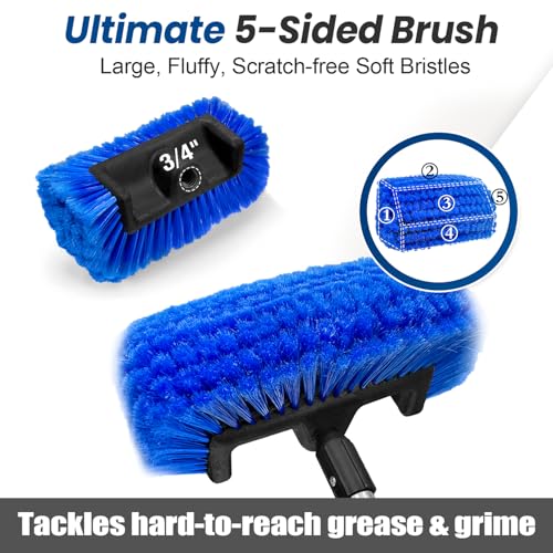 ARTIPOLY 65'' Five-Sided Car Wash Brush with Long Handle, Scratch-Free Car Cleaning Kit with Soft Wash Brush, Tire Brush, Window Squeegee, Car Wash Mitt, Microfiber Cleaning Head & Extension Pole - Image 2