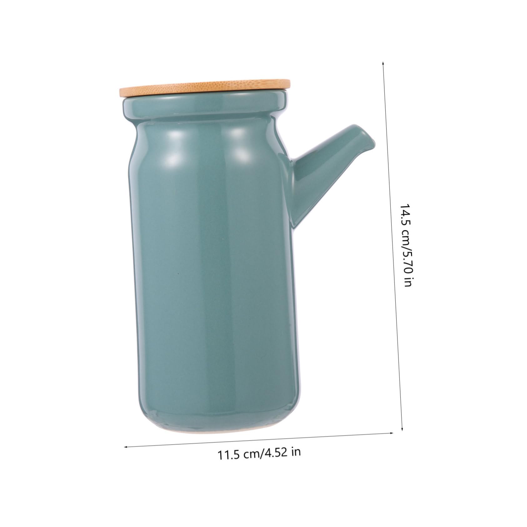 MOLUCKFU Ceramic Oil Pot White Gravy Boat Sauce Container Liquid Dispenser Vinegar Dispenser Gravy Boat with Ladle and Saucer Household Soy Sauce Bottle Maple Syrup Dispenser Wooden Green