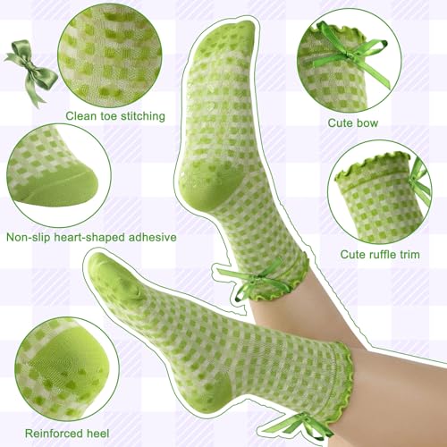 Image of 4 Pairs Women Cute Pilates Socks Non Slip Ruffle Yoga Socks with Bow for Women Dance Gym Exercise Bow Purple, Gray, Yellow, Green