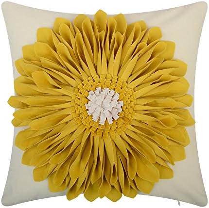 OiseauVoler 3D Sunflowers Handmade Throw Pillow Covers Decorative Pillowcases Cushion Covers for Bed Living Room Farmhouse Decor Yellow 18x18 Inches