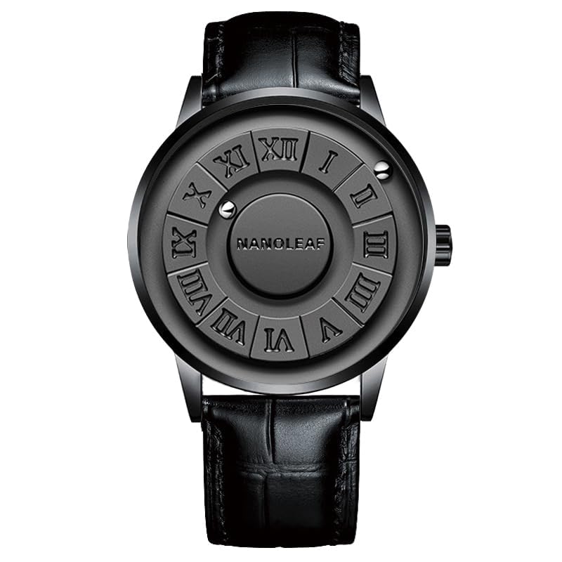 NANOLEAFMagnetic Levitation Watch, Unisex Cool Watches Roman Numerals Creative Magnetic Levitation Balls Dial Waterproof Couple Quartz Wrist Watch 3D PVD One Piece Swiss WaterproofLeather Steel Strap Black