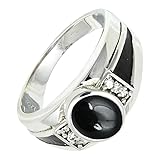 Laborgezüchteter Schwarzer Onyx Edelstein 925 Sterling Silber Stilvoller Handgefertigter Band Ring Geschenkartikel Herren und Damen Schmuck CRG1166BY28_(74 (23.6))