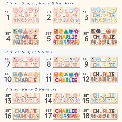 Image of Personalized Name Puzzle for Toddlers 1-3, Custom Wooden Name Puzzle with Numbers and Shapes, 18 Art Sets, More Than Any Other, Baby Name Puzzle, Personalized Baby Gifts