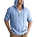 TRFIC Mens Cotton Linen Hoodies Long Sleeve Button Down Shirts Casual Hawaiian Beach Yoga Sweatshirts Blue