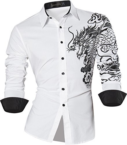 SportrendyMen's Casual Shirts Slim Button Down Long Sleeves Dress Shirts Tops JZS041