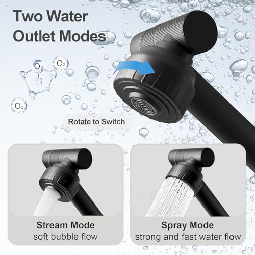 Black Bathroom Faucets, FunnyAir Stainless Steel 1080° Rotatable Bathroom Sink Faucet 1 Hole or 3 Holes, Single Handle Bathroom Faucets with Hot and Cold Hoses, 2 Water Outlet Modes, Matte Black thumbnail 5