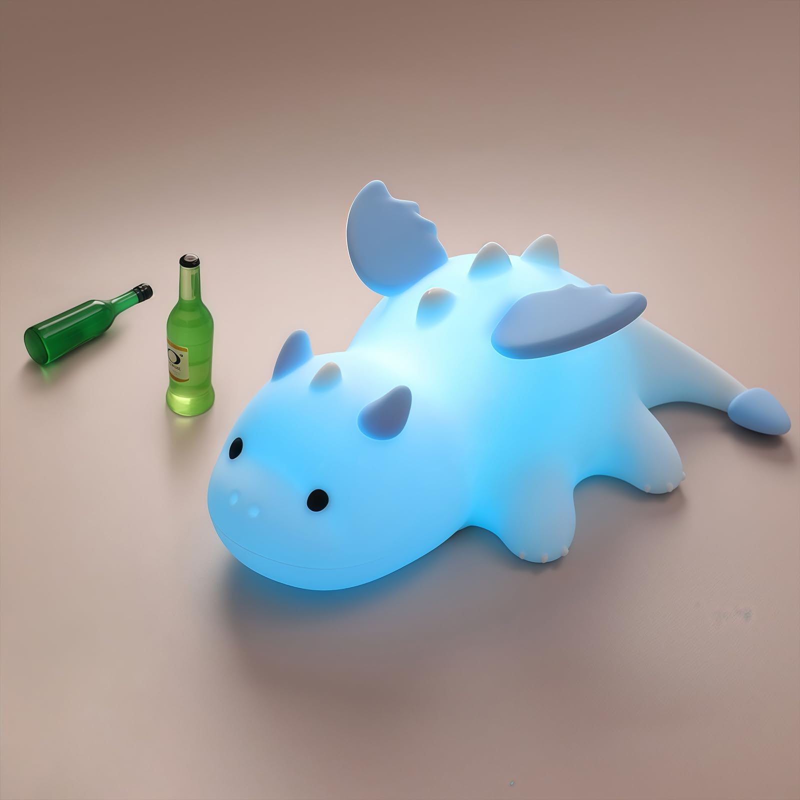 Dinosaurier-Lampe blau für Kinderzimmer, Pat Control Dragon Light zum Stillen, Silikon-Nachtlicht für Kinderzimmer, Nachttischlampe, wiederaufladbares Pat-Licht mit RGB-Modus für Schlafzimmer