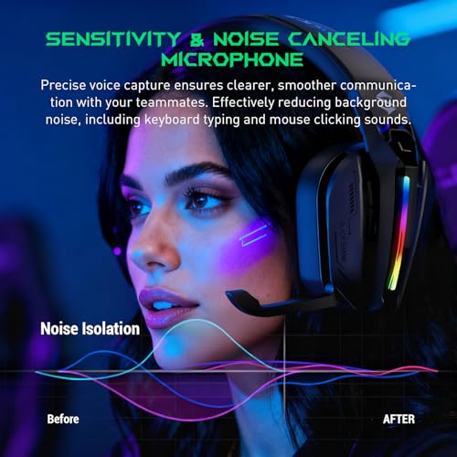 Image of Black Shark Wireless Gaming Headset, Bluetooth 6.0 Gaming Headphones with USB and Type-c Connector, 7.1 Surround Sound for PC, PS5, PS4, Noise Canceling Microphone & 40H Battery, Goblin X8 (Black)