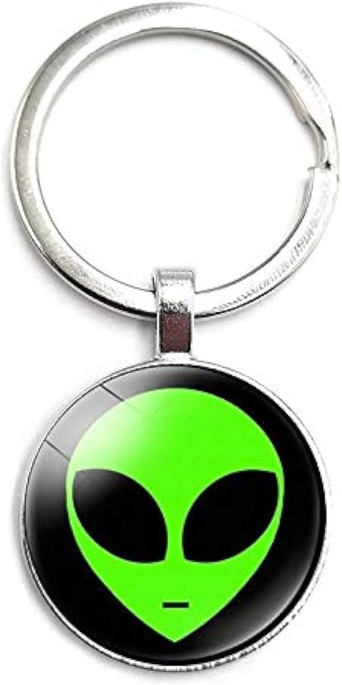 â„¢ Funny Alien Key Ring Glass Cabochon Car Key Chain Pendant Keychain Gift Jewelry