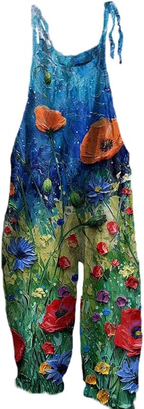 Plus Size 2024 Summer Floral Printed Short Sleeve Jumpsuit for Women Wide Leg Beach Jumpsuit with Pockets