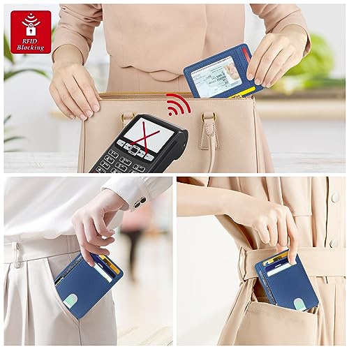 Image of CONISY Slim Credit Card Holder for Women, Thin Front Pocket Leather Mini Wallet with RFID Blocking (Blue)