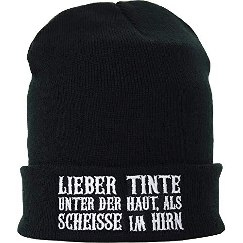 Tattoo Strickmütze mit Stickerei: Lieber Tinte unter der Haut als Scheisse im Hirn Lustige Sprüche Biker Wintermütze Heavy Metal Wollmütze Tättoowierer Haube Beanie Cover