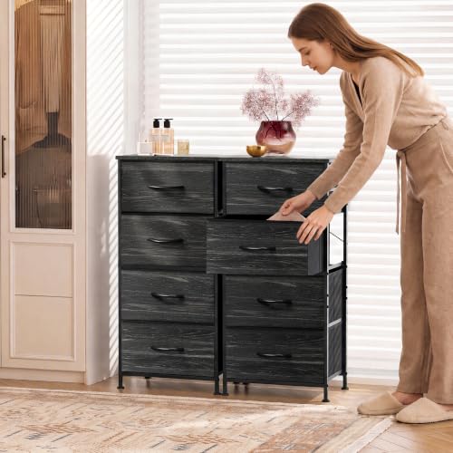 Image of WLIVE Small Dresser Nightstand for Bedroom, 4 Drawers, Black Wood Grain