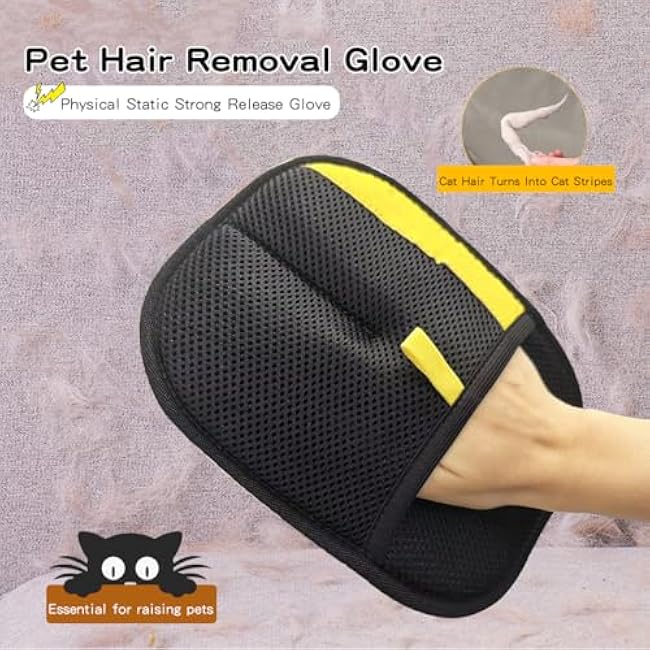Electrostatic Pet Hair Removal Gloves: Quick Wiping - Reusable & Washable for Sofa Clothing Pet Beds Effortless Cats & Dogs Hair Remover for Busy Pet Owners (Black)-6eTSPe7j