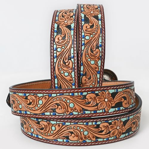 American Darling Small Beautifully Hand Tooled Black Genuine Leather Belt Men and Women Western with Removable Buckle2