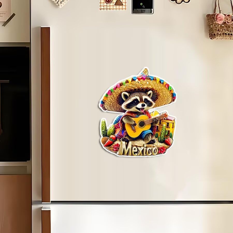Imán decorativo de acrílico estilo mapache mexicano miniatura 4