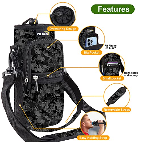 Image of RICHEN Neoprene Water Bottle Carrier Bag with Adjustable Shoulder Strap,Insulated Water Bottle Cover for Stainless Steel /Glass /Plastic Bottles