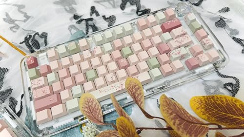 Image of Peach Blossom Keycaps Side Print Custom Cherry Profile PBT Shine Through Keycaps Pink Green 128 Keys for Mechanical Keyboards 60% 65% 75% Backlit Key Caps