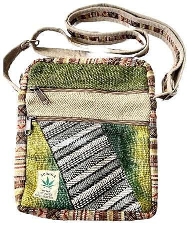 Gurkha Unisex Hemp Crossbody Bag Hippie Patchwork Shoulder 5 Pocket Passport Documents Bag Eco-friendly - Handloomed In Mt. Everest Country Nepal2
