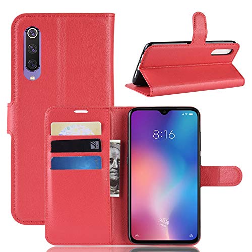 Housse cuir Xiaomi Mi9 SE rouge à rabat litchi pour vos sorties citadines