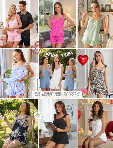 Image of Ekouaer Pajama for Women Set 2 Piece Ruffle Cami Top and Shorts Pjs