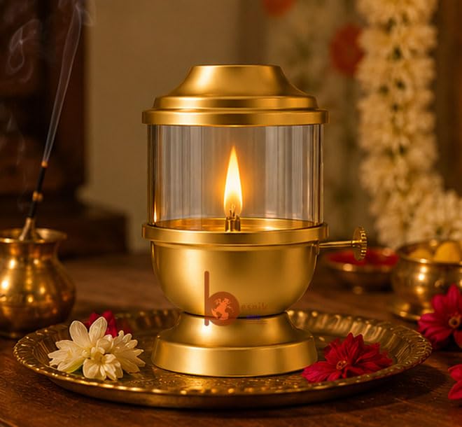 Image of Akhand Jyot Diya with Adjustable Wick Screw Lever Long Burning Oil Lamp for Puja Room, Temple, Home Mandir Deepam for Diwali, Navratri, Pooja (Oil Capacity 250ml)Stay Burns Appx. 48 Hours. Large Size