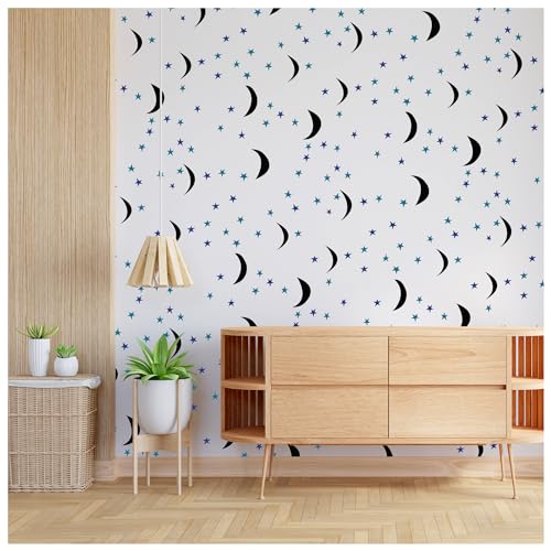 Image of Kayra Decor Large Night Sky Moon & Stars Kids Paint Wall Stencil -Pack of 1, Sheet Size 24 x 24 inch /Design Size 22 x 22 inch.