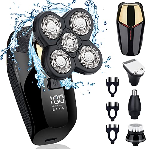 HONTEC 4 in1 Electric Head Shaver Bald Shaver Set Also fit Freedom Grooming Head Shaver with Clippers Nose &Ear Trimmer Facial Cleansing Cordless Razors IPX6 Waterproof Wet Dry