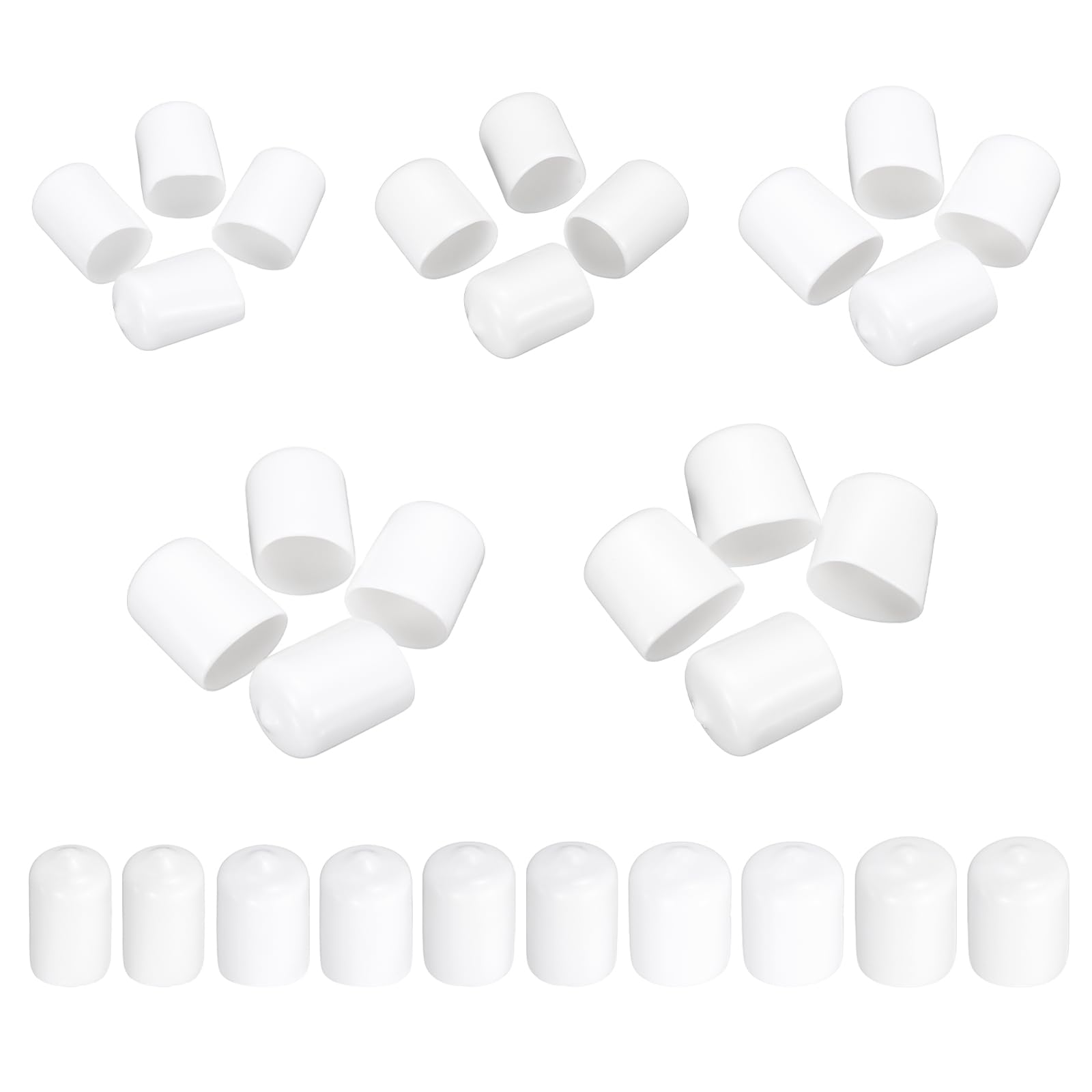 MECCANIXITY 50pcs Round End Protective Caps Rubber Cover 5/8" 11/16" 3/4" 13/16" 7/8" White Screw Protector for Screw Bolt, Plumbing Pipe