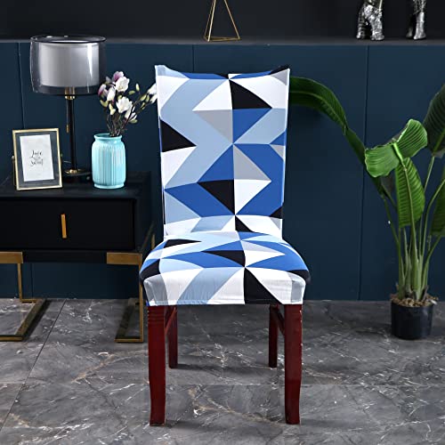 Image of House of Quirk Elastic Chair Cover Stretch Removable Washable Short Dining Chair Cover Protector Seat Slipcover (Pack of 1, Blue Obtuse Triangle)