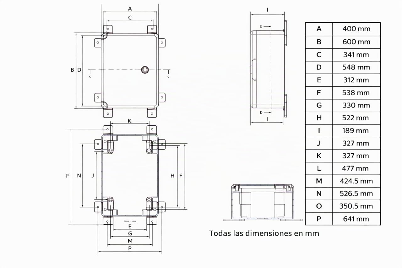 Armario Eléctrico Estanco 600x400x200 IP65 IK08 ABS con Puerta Opaca Transparente y Placa de Montaje Galvanizada Incluida