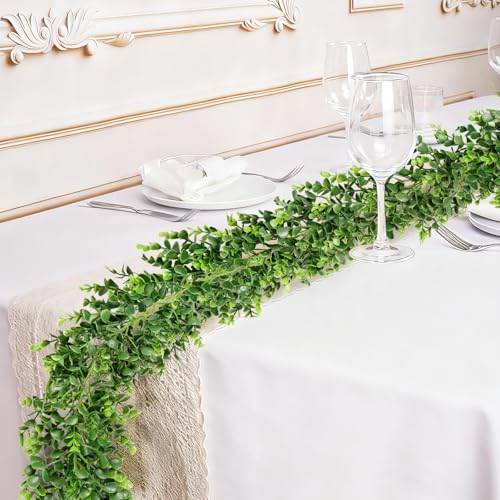 Vlorart 6FT Artificial Boxwood Garland Faux Vines Hanging Plant Greenery Garland for Wedding Backdrop Arch Wall Farmhouse Party Decor UV Protected Indoor Outdoor Use