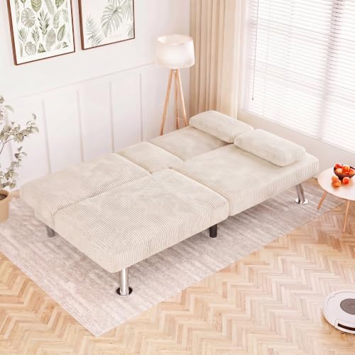 Image of Flamaker Futon Sofa Bed, Modern Corduroy Convertible Folding Futon Set