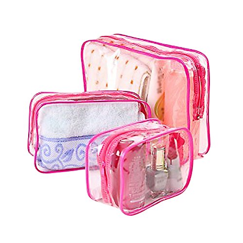 Lumanuby 3 neceseres impermeables PVC transparentes bolsos de higiene monederos para viajes maquillaje bolso para mujeres y hombres Rosa