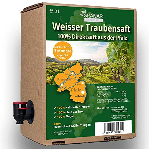3 x 3 Liter Trauben Direktsaft weiß aus der Pfalz, 100% Traubensaft, vegan und ohne Zusätze - 3 x 3-Liter Boxen Cover
