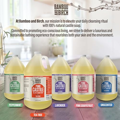 Image of BAMBOO AND BIRCH Pure Castile Soap Liquid, Certified Palm Oil Free Natural Soap, Tea Tree, 64 oz