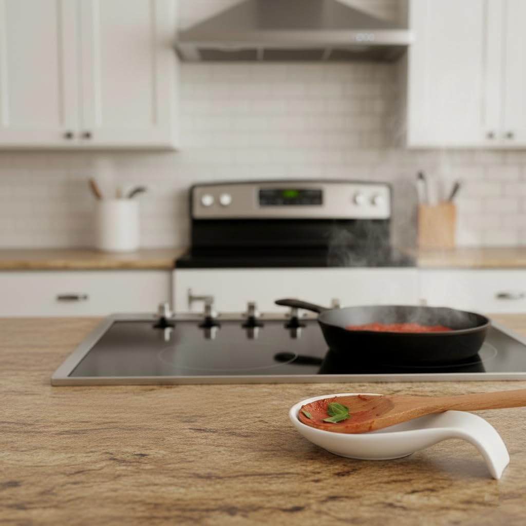 Nihow Ceramic Spoon Rest for Stove Top/Kitchen Counter, Matte White